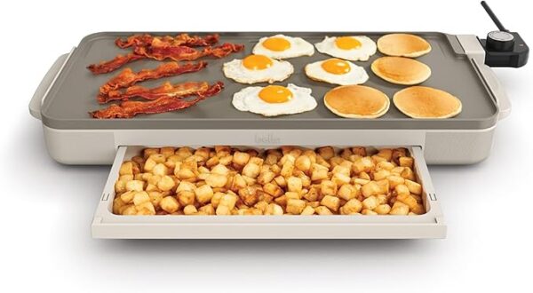 bella 10" x 20" Electric Griddle with Warming Tray, EverGood™ Ceramic Nonstick Coating, Removable Temperature Probe, Dishwasher-Safe Drip Tray, Cool-Touch Handles, 1500 Watt, Oatmilk