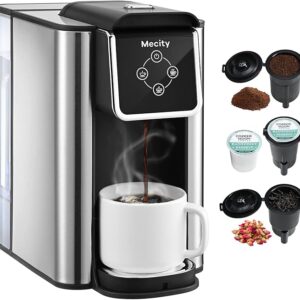 Mecity Coffee Maker 3-in-1 Single Serve Coffee Machine, Compatible with K-Cup Capsules, Instant Coffee Maker, Tea Maker, 6/8/10 oz Cup Sizes, Removable 50 oz Water Reservoir, 120V 1150W