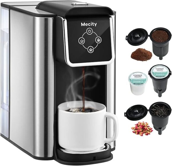 Mecity Coffee Maker 3-in-1 Single Serve Coffee Machine, Compatible with K-Cup Capsules, Instant Coffee Maker, Tea Maker, 6/8/10 oz Cup Sizes, Removable 50 oz Water Reservoir, 120V 1150W