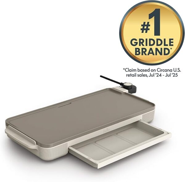 bella 10" x 20" Electric Griddle with Warming Tray, EverGood™ Ceramic Nonstick Coating, Removable Temperature Probe, Dishwasher-Safe Drip Tray, Cool-Touch Handles, 1500 Watt, Oatmilk - Image 3