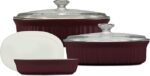 CorningWare Ceramic Bakeware Set with Lids Chip and Crack Resistant Stoneware Baking Dish, Microwave, Dishwasher, Oven, Freezer and Fridge Safe, 6-Piece French Cabernet