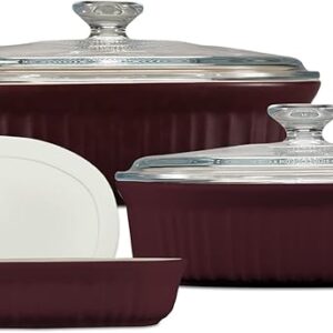 CorningWare Ceramic Bakeware Set with Lids Chip and Crack Resistant Stoneware Baking Dish, Microwave, Dishwasher, Oven, Freezer and Fridge Safe, 6-Piece French Cabernet