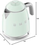 SMEG Mini 50's Retro Style 3 Cup Electric Kettle with Double Wall Anti Slip Base and Water Level Indicator (Pastel Green) - Image 2