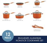 Rachael Ray Cucina Nonstick Cookware Pots and Pans Set, 12 Piece, Pumpkin Orange - Image 5