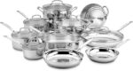 Cuisinart 17-Piece Stainless Steel Cookware Set, Chef's Classic Steel Collection with Pure Aluminum Core for Quick and Even Heat, Cool Grip Handles, Dishwasher Safe, 77-17N