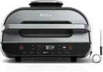 Ninja | Indoor Grill and Air Fryer| Foodi Smart XL | 6-in-1 Grill, Air Fry, Roast, Bake, Broil, Dehydrate & Crisp |Smart Thermometer & Splatter Shield | Dishwasher Safe Parts | Black/Silver | FG551