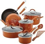 Rachael Ray Cucina Nonstick Cookware Pots and Pans Set, 12 Piece, Pumpkin Orange