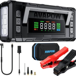 AVAPOW Jump Starter with Air Compressor, 5000A 150PSI Car Battery Jump Starter Portable with 4" HD Display 12V Jump Box & Battery Booster (8L Gas/8L Diesel) with Auto-Shutoff Tire Inflator