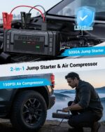 AVAPOW Jump Starter with Air Compressor, 5000A 150PSI Car Battery Jump Starter Portable with 4" HD Display 12V Jump Box & Battery Booster (8L Gas/8L Diesel) with Auto-Shutoff Tire Inflator - Image 9