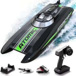 volantexrc Remote Control Boats for Pools and Lakes 20+MPH AtomicXS High Speed RC Boat for Adults Toy Boat Gifts with 2 Batteries & Reverse Function Black Color