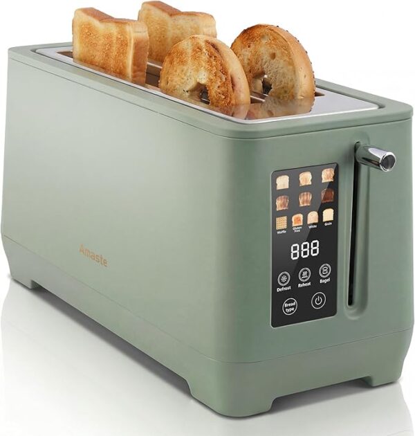 4-Slice Long Slot Touchscreen Retro Toaster with Digital Countdown, Extra-Wide Slots for Bagels & Bread, 6 Browning Levels, 5 Bread Modes, Defrost, Reheat & Cancel Functions, Stainless Steel
