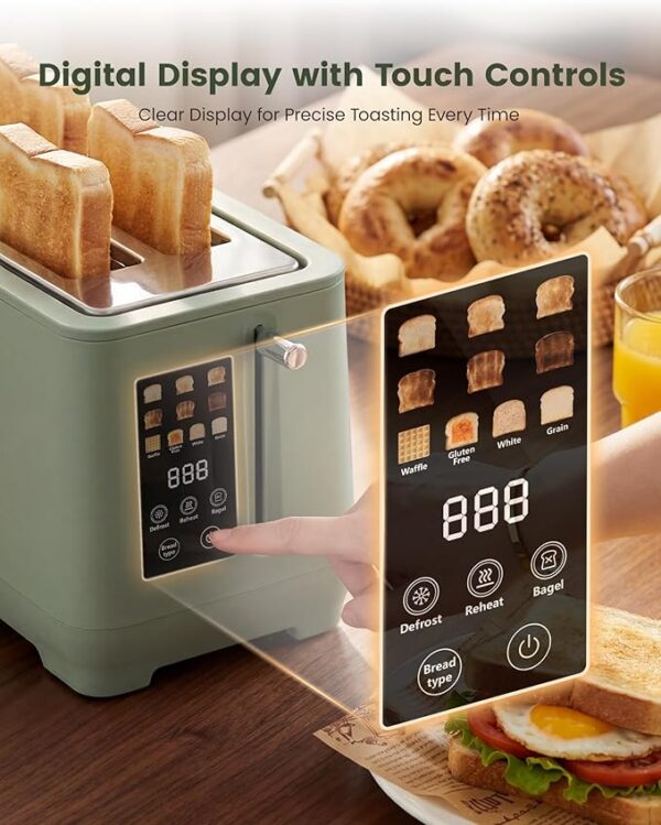 4-Slice Long Slot Touchscreen Retro Toaster with Digital Countdown, Extra-Wide Slots for Bagels & Bread, 6 Browning Levels, 5 Bread Modes, Defrost, Reheat & Cancel Functions, Stainless Steel - Image 2
