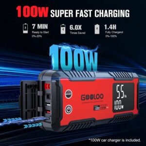 GOOLOO 6000A GT6000 Jump Starter 12V 100W Fast Charge Portable Power Bank for Gas & Diesel Engines up to 12L Safety LED Flashlight Smart Display