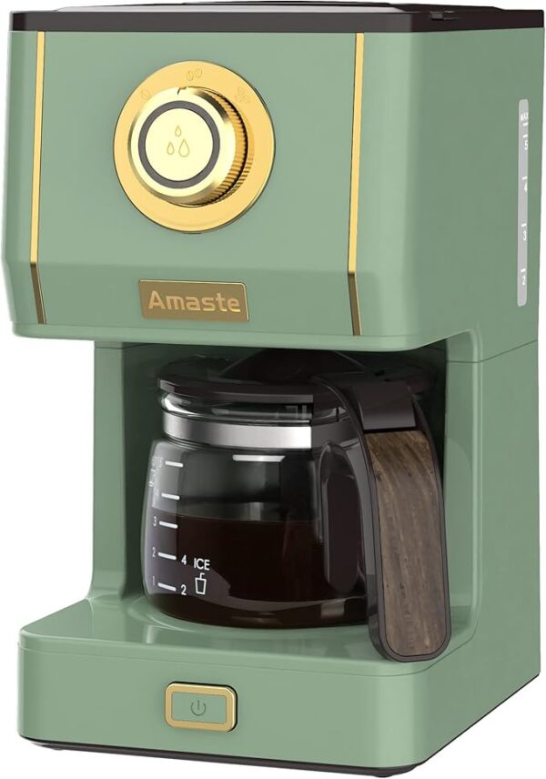 Amaste Drip Coffee Maker, 25 oz Glass Coffee Pot, Retro Style, Reusable Filter, Three Brewing Modes, Warming Plate, Matcha Green