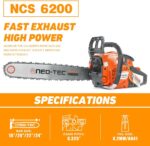 NEO-TEC 20 Inch 62CC Gas Powered Chainsaw 2-Cycle Petrol 3.5HP Handheld Reliable Motosierra De Gasolina for Tree Pruning, Wood Cutting, Firewood Preparation & Yard Maintenance - Image 4
