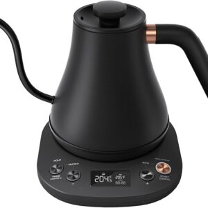 Mecity Electric Gooseneck Pour-Over Kettle, ±1°F Temperature Control, Quick Heating, Auto Shut-Off, 1200W, 0.8L, Matte Black, Barista Edition