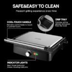 OSTBA Panini Press Grill with Adjustable Temperature, 4-Slice Indoor Grill, 180° Open Sandwich Maker with Drip Tray, Non-Stick Plates, Stainless Steel, 1200W - Image 4