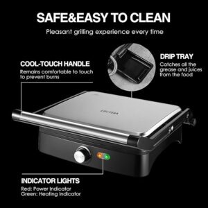 OSTBA Panini Press Grill with Adjustable Temperature, 4-Slice Indoor Grill, 180° Open Sandwich Maker with Drip Tray, Non-Stick Plates, Stainless Steel, 1200W - Image 4