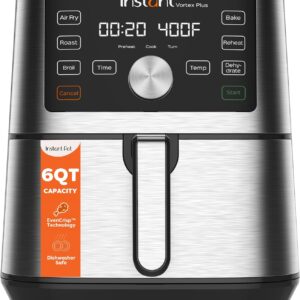 Instant Pot 6QT Vortex Plus Air Fryer, 6-in-1, Air Fry, Broil, Dehydrate, Crisp, Roast, Reheat, Bake, Dishwasher-Safe Air Fryer Basket, Stainless Steel