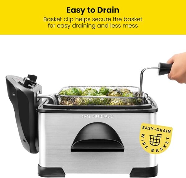 Chefman 4.5 Liter Deep Fryer with Basket Strainer, XL Jumbo Size, Adjustable Temperature & Timer, Removable Oil Container, Stainless Steel - Image 4