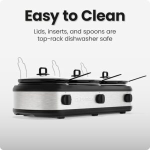 Chefman Triple Slow Cooker & Food Warmer, Three Crock Slow Cooker with 2.5 Qt Ceramic Crocks, 7.5-Quart Total Capacity, PFAS-Free, Three Temperature Settings, Dishwasher-Safe Parts, Stainless Steel - Image 4